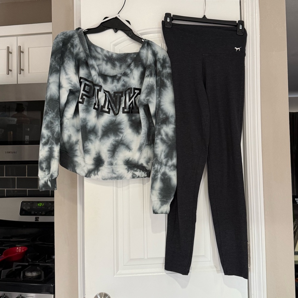 Victoria's Secret PINK Tie-Dye Sweatshirt and Gray Leggings